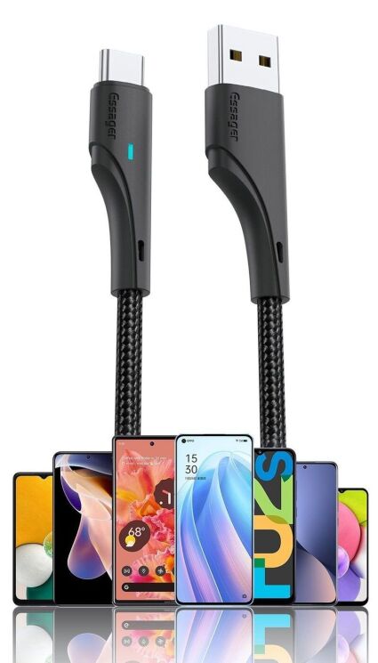 Кабель ESSAGER Rousseau USB to Type-C (3A, 1m) EXCT-LS01 - Black: фото 16 з 18