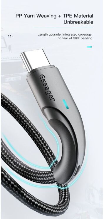 Кабель ESSAGER Rousseau USB to Type-C (3A, 1m) EXCT-LS01 - Black: фото 6 з 18