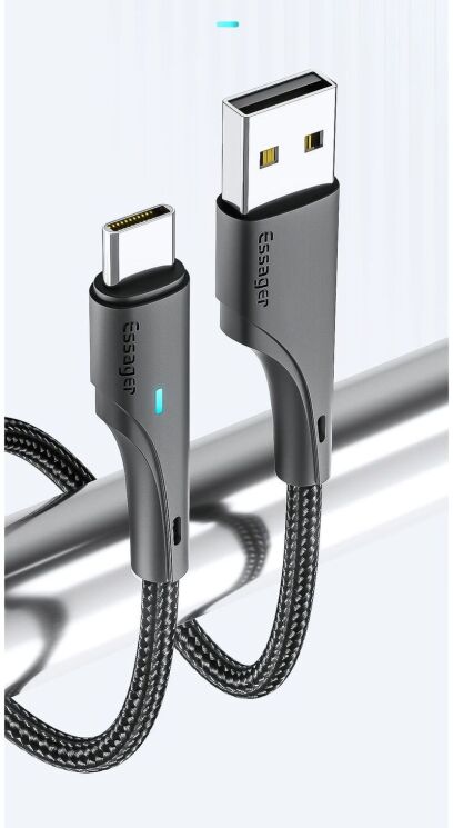 Кабель ESSAGER Rousseau USB to Type-C (3A, 1m) EXCT-LS01 - Black: фото 4 з 18