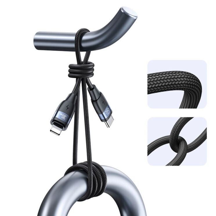Кабель USAMS US-SJ635 Type-C to Lightning (30W, 2m) - Black: фото 3 из 6