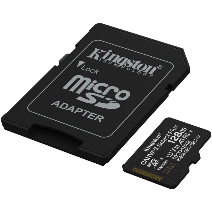 Карта памяти Kingston microSDXC 128GB Canvas Select Plus Gen3 UHS-I U1 V10 A1 (150MB/s) + адаптер (SDCS3/128GB) - Black: фото 2 из 7