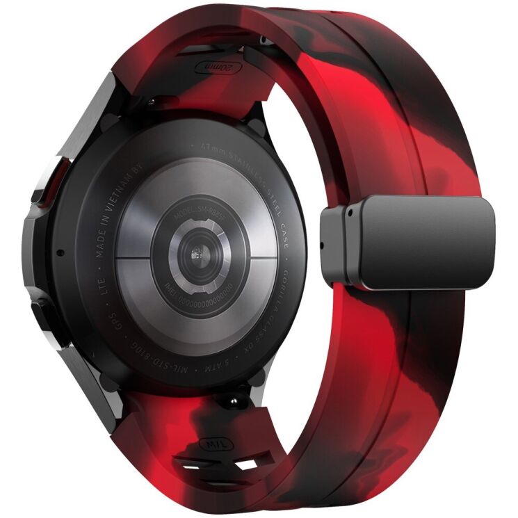 Ремінець Deexe Aurora Strap для Samsung Galaxy Watch 4 / 4 Classic / 5 / 5 Pro / 6 / 6 Classic / 7 / FE - Black / Red: фото 1 з 8