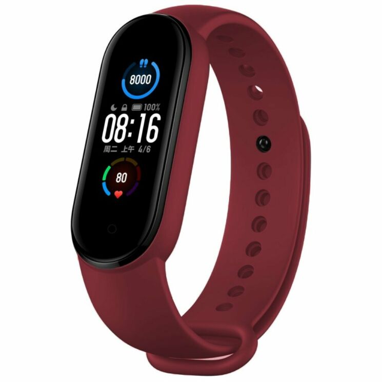Ремешок Deexe Soft Touch для Xiaomi Mi Band 5 / Mi Band 6 / Mi Band 7 - Wine Red: фото 1 из 2