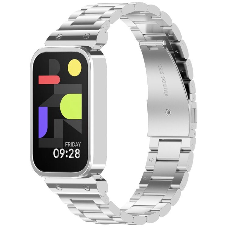 Ремешок Deexe Stainless Steel для Xiaomi Mi Smart Band 9 Active / Redmi Band 3 - Silver: фото 4 из 13
