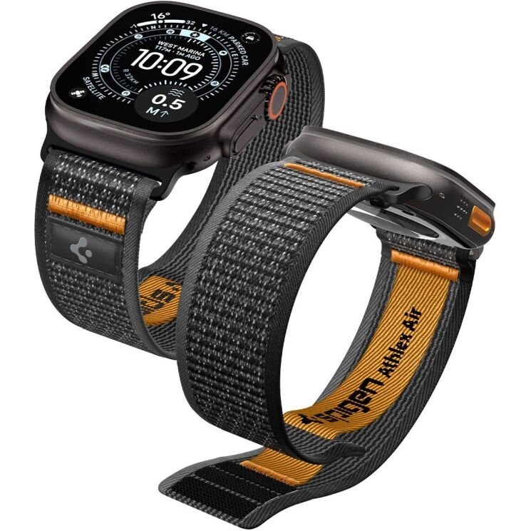 Ремешок Spigen Athlex Air 2 для Apple Watch 46 / 45 / 44 / SE 44 / 42 (Series 1-3) / Ultra / Ultra 2 / Ultra 3 (AMP10607) - Black / Orange: фото 1 из 18
