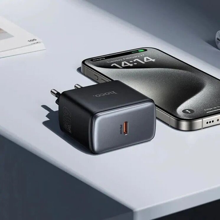 Мережевий зарядний пристрій Hoco C159A Upgrade PD65W (Type-C) - Black: фото 7 з 8