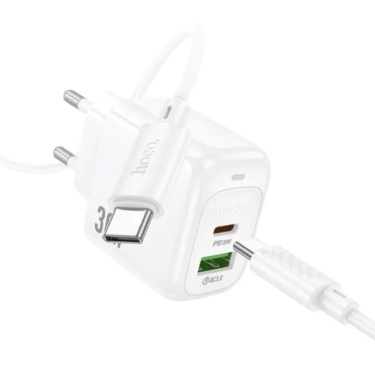 Сетевое зарядное устройство Hoco CS55A Surplus PD30W+QC3.0 + кабель Type-C to Type-C - White: фото 3 из 8