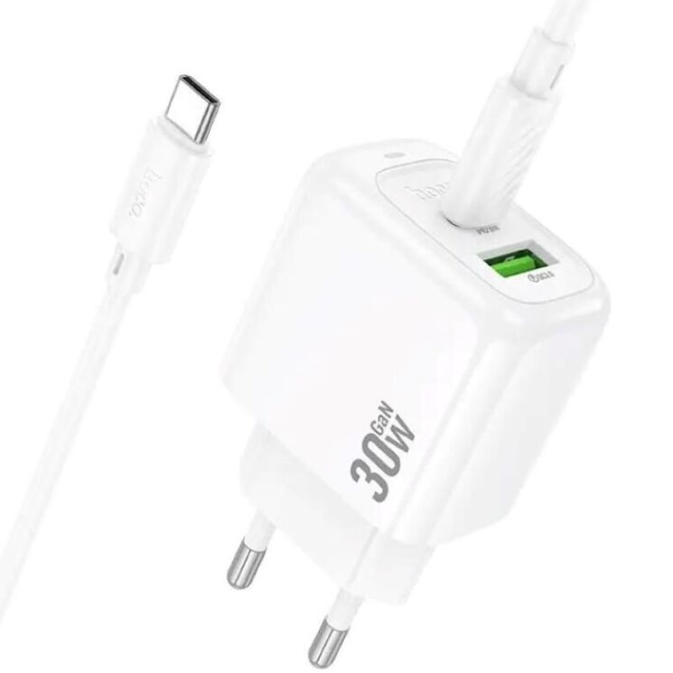 Сетевое зарядное устройство Hoco CS55A Surplus PD30W+QC3.0 + кабель Type-C to Type-C - White: фото 4 из 8