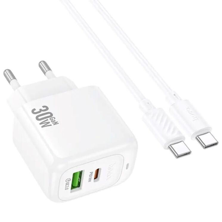 Сетевое зарядное устройство Hoco CS55A Surplus PD30W+QC3.0 + кабель Type-C to Type-C - White: фото 2 из 8