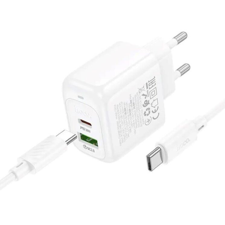 Сетевое зарядное устройство Hoco CS55A Surplus PD30W+QC3.0 + кабель Type-C to Type-C - White: фото 5 из 8