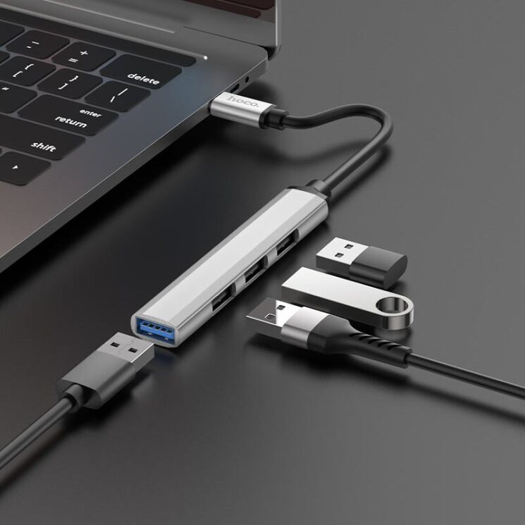USB HUB Hoco HB26 4 in 1 Adapter Type-C to USB3.0 + 3USB2.0 - Silver: фото 5 из 5