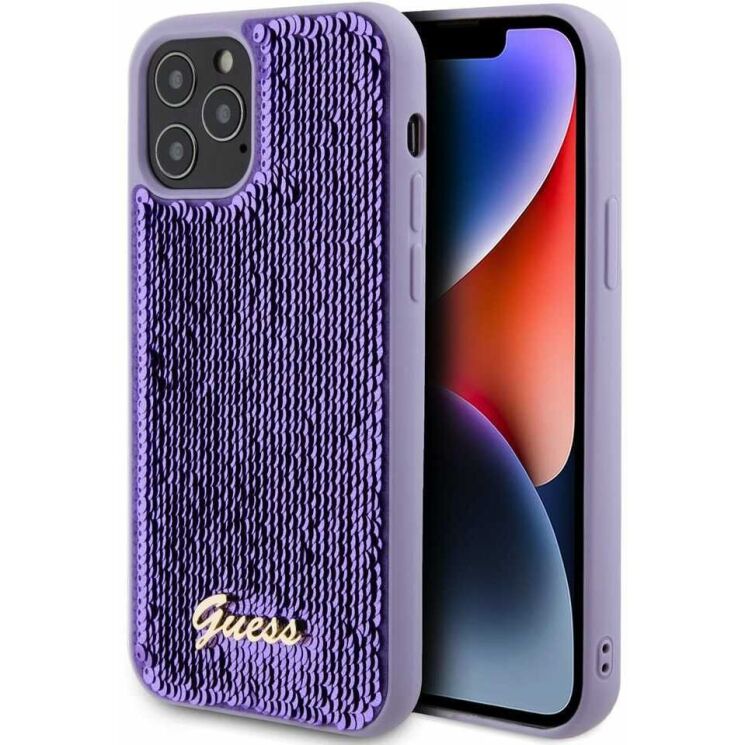 Защитный чехол Guess Sequin Script Metal для Apple iPhone 12 / iPhone 12 Pro - Purple: фото 1 из 7