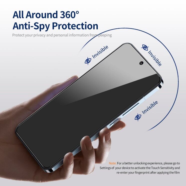 Защитное стекло HAT PRINCE Anti-Spy для Apple iPhone 15 - Black: фото 3 из 8