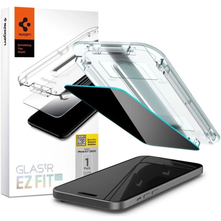Защитное стекло Spigen (SGP) Glas.tR SLIM Privacy для Apple iPhone 15 / iPhone 16 (AGL07121): фото 1 из 9