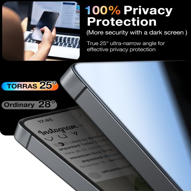 Захисне скло TORRAS GlassGo Privacy для Samsung Galaxy S26 Ultra - Black: фото 7 з 7