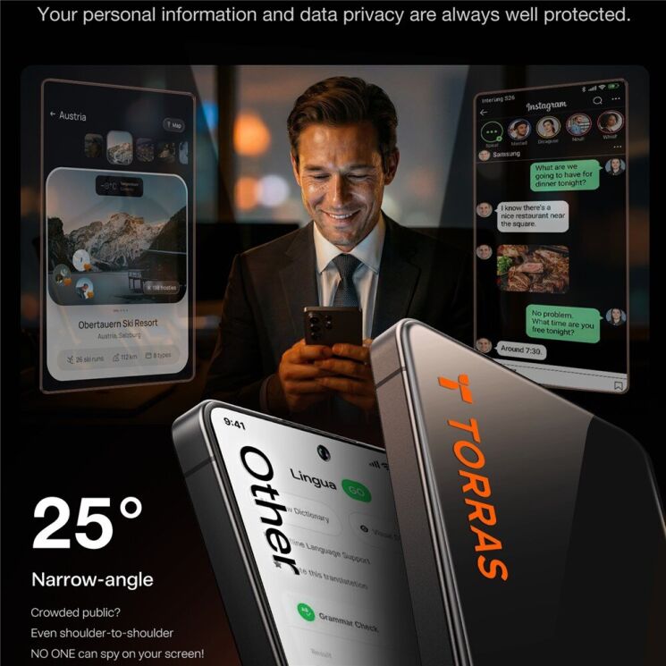 Захисне скло TORRAS GlassGo Privacy для Samsung Galaxy S26 Ultra - Black: фото 6 з 9