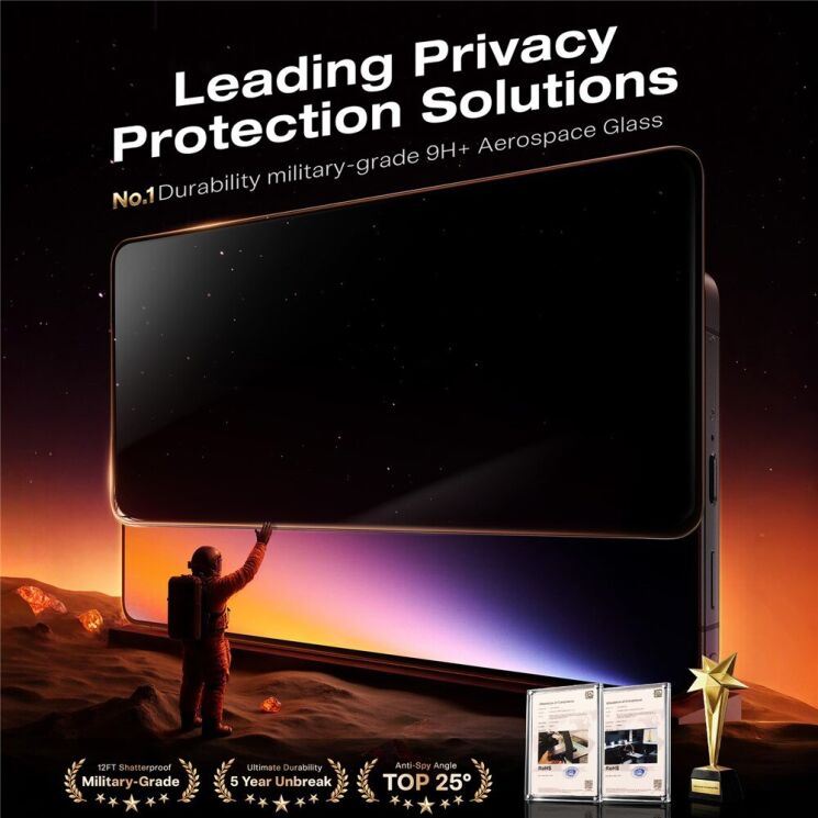 Захисне скло TORRAS GlassGo Privacy для Samsung Galaxy S26 Ultra - Black: фото 3 з 9