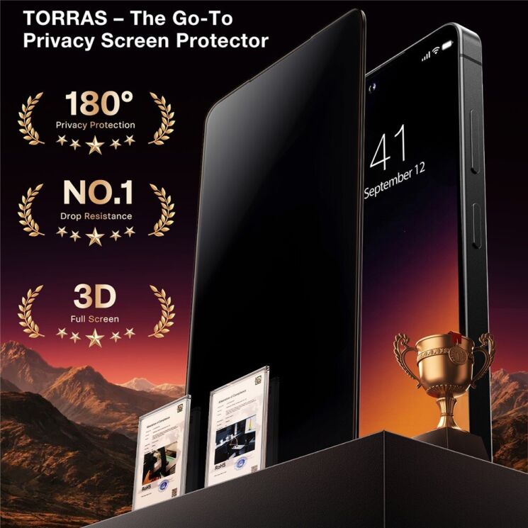 Захисне скло TORRAS GlassGo Privacy для Samsung Galaxy S26 Ultra - Black: фото 2 з 9