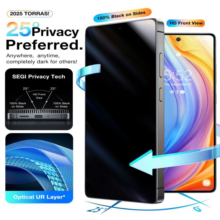 Захисне скло TORRAS GlassGo Privacy для Samsung Galaxy S26 Ultra - Black: фото 6 з 7