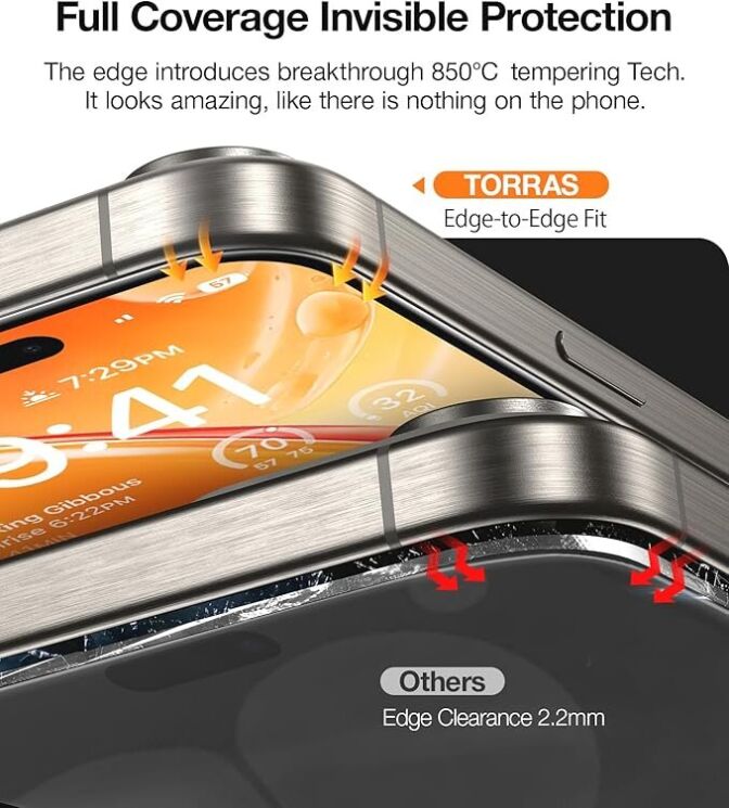 Защитное стекло TORRAS OrigArmor для iPhone 15 Pro - Black (350856B) Защитное стекло TORRAS OrigArmor для iPhone 15 Pro - Black: фото 4 из 11