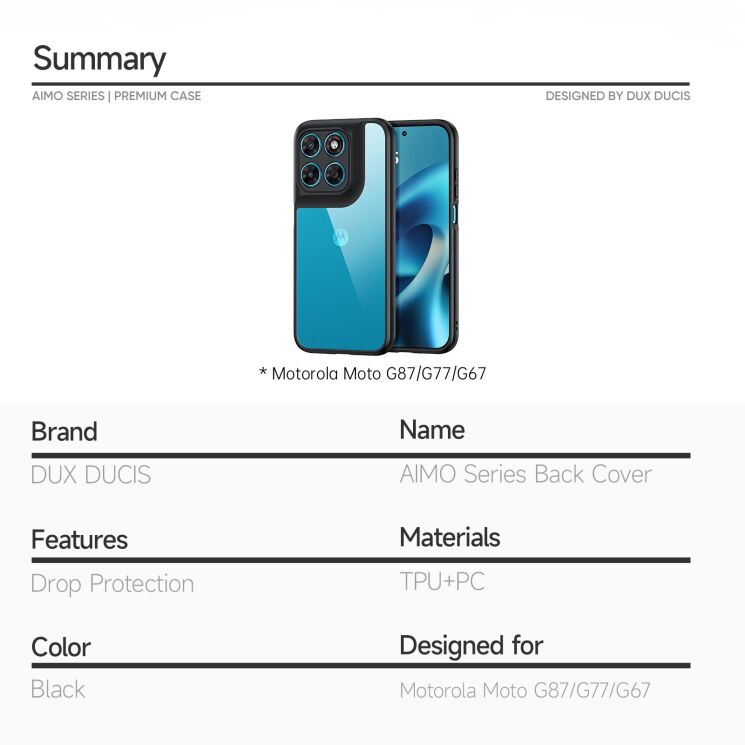 Защитный чехол DUX DUCIS Aimo Series для Motorola Moto G77 - Black: фото 9 из 9