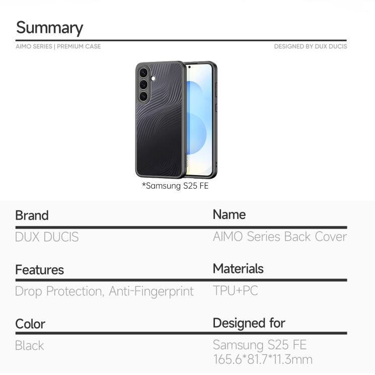 Захисний чохол DUX DUCIS Aimo Series для Samsung Galaxy S25 FE (S731) - Black: фото 9 з 9