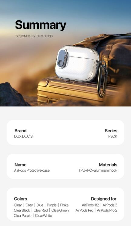 Защитный чехол DUX DUCIS PECK Series для Apple AirPods 1 / 2 - Clear: фото 17 из 19