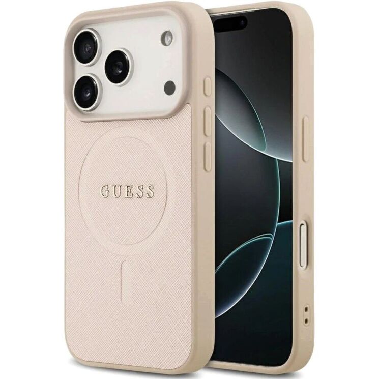 Защитный чехол Guess Saffiano Classic Logo MagSafe для iPhone 17 Pro (GUHMP17LPSAHMCP) - Pink: фото 1 из 8