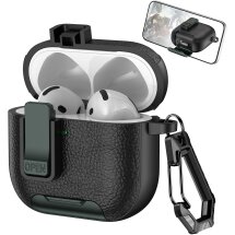 Захисний чохол Reframe Leather Texture для Apple AirPods 4 - Black / Army Green: фото 1 з 6