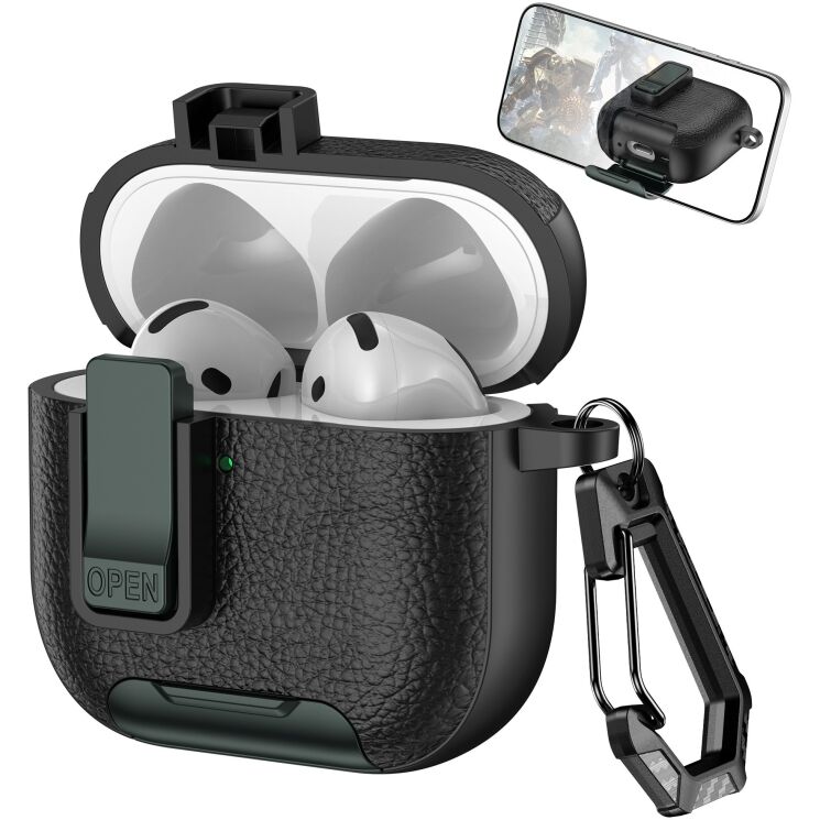 Захисний чохол Reframe Leather Texture для Apple AirPods 4 - Black / Army Green: фото 1 з 6