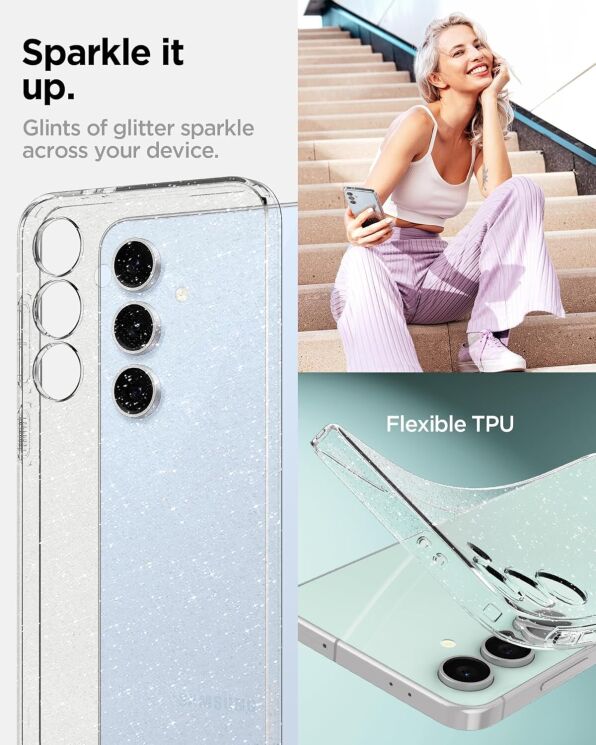 Защитный чехол Spigen (SGP) Liquid Crystal Glitter для Samsung Galaxy S24 FE (S721) ACS08617 - Crystal Quartz: фото 12 из 16