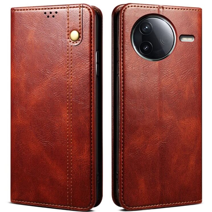 Защитный чехол UniCase Leather Wallet для Xiaomi Poco F7 Ultra - Brown: фото 1 из 7