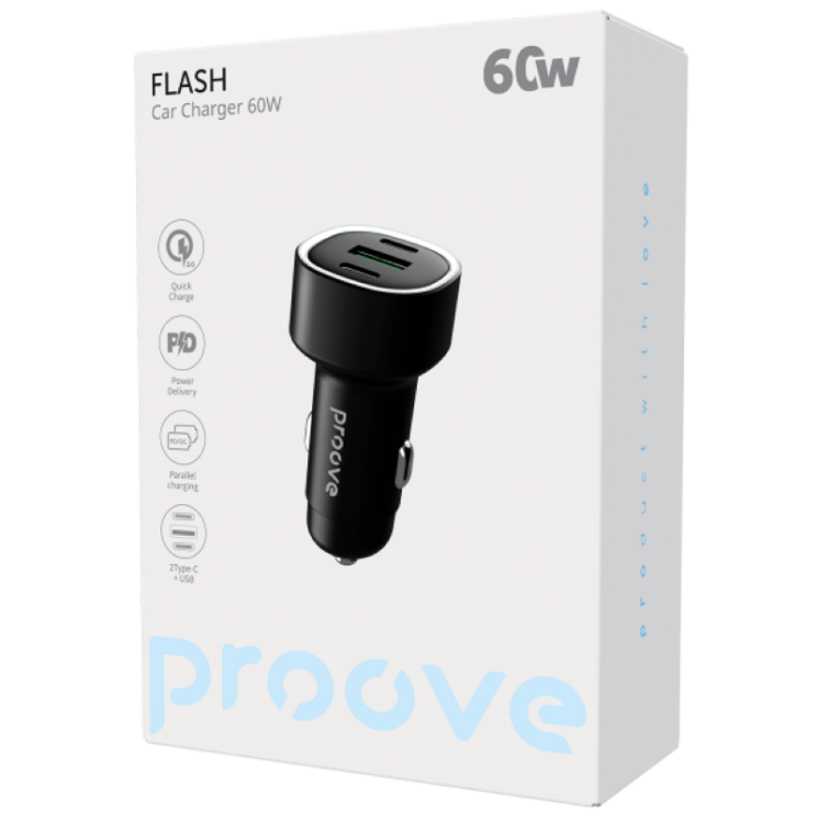 Автомобільний зарядний пристрій Proove Flash 60W (2Type-C + USB) - Black: фото 2 з 3