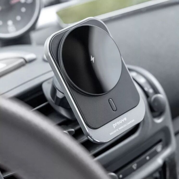 Автомобільний тримач з бездротовою зарядкою Proove Square Magnetic Pro 15W - Gray: фото 5 з 6