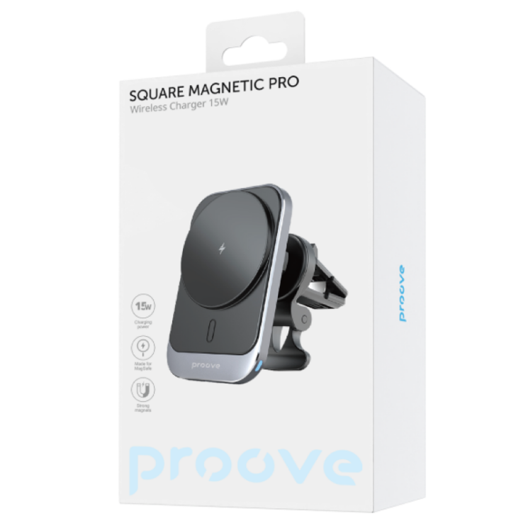 Автомобільний тримач з бездротовою зарядкою Proove Square Magnetic Pro 15W - Gray: фото 2 з 4