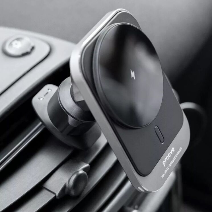 Автомобільний тримач з бездротовою зарядкою Proove Square Magnetic Pro 15W - Gray: фото 4 з 6