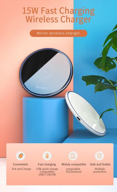 Бездротовий зарядний пристрій ESSAGER Mirror Series (15W) - Black: фото 2 з 14