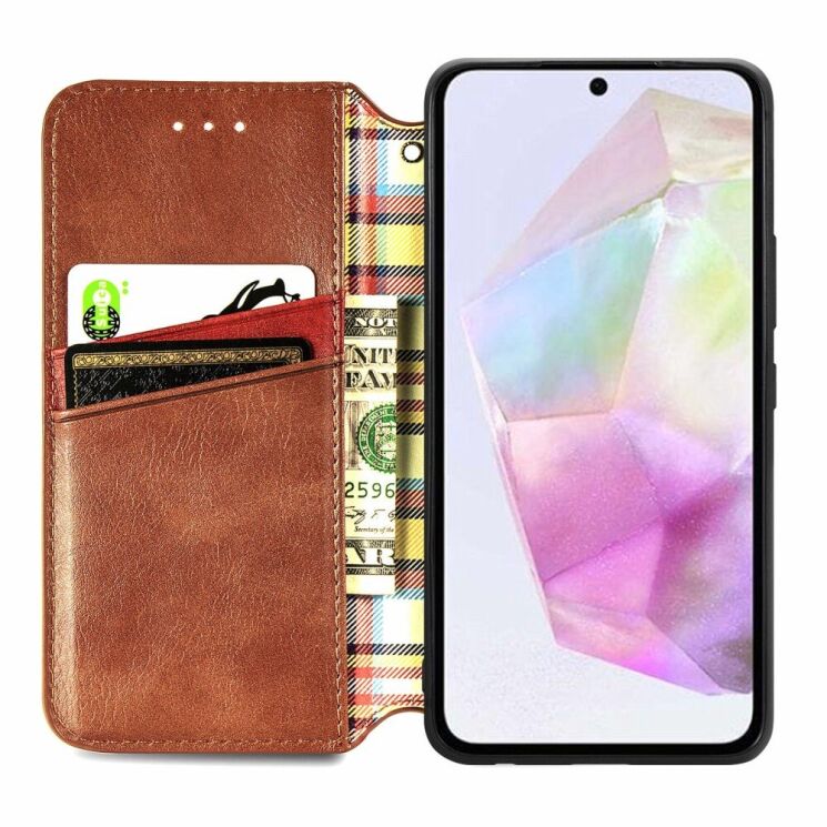 Чехол Deexe Rhombus Wallet для Samsung Galaxy A35 (A356) - Brown: фото 2 из 6