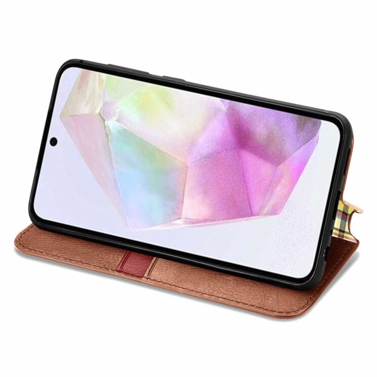 Чехол Deexe Rhombus Wallet для Samsung Galaxy A35 (A356) - Brown: фото 3 из 6