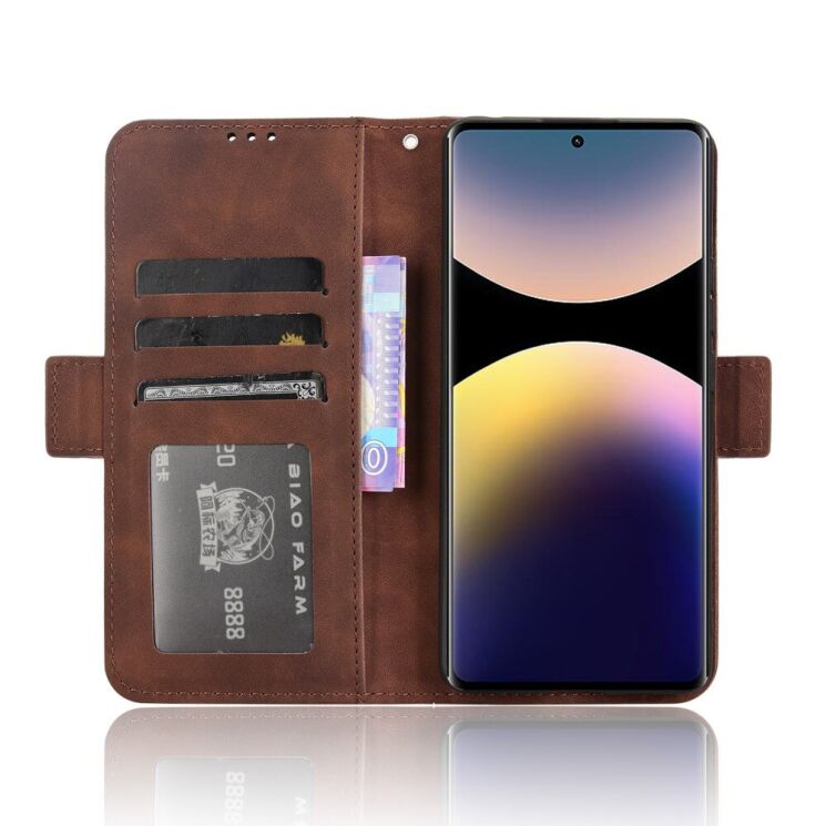 Чехол Deexe Wallet Stand для Xiaomi Redmi Note 14 Pro - Brown: фото 3 из 7