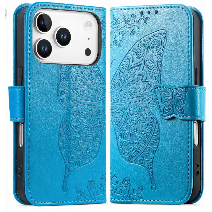 Чохол-книжка з малюнком UniCase Butterfly Pattern для iPhone 18 Pro Max / 17 Pro Max - Blue: фото 1 з 9
