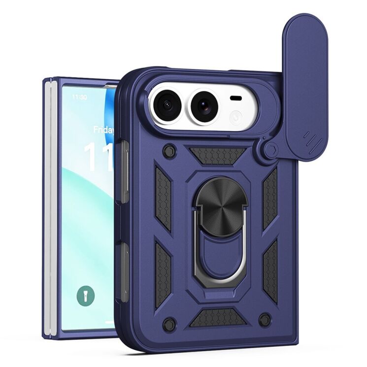 Чохол (PC+TPU) з підставкою Deexe Armor Shield (FF) для iPhone Duo - Blue: фото 1 з 9
