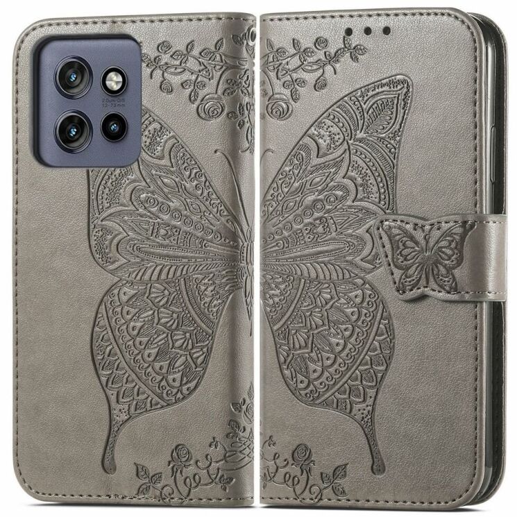 Чехол UniCase Butterfly Pattern для Motorola Edge 50 Neo - Grey: фото 1 из 7