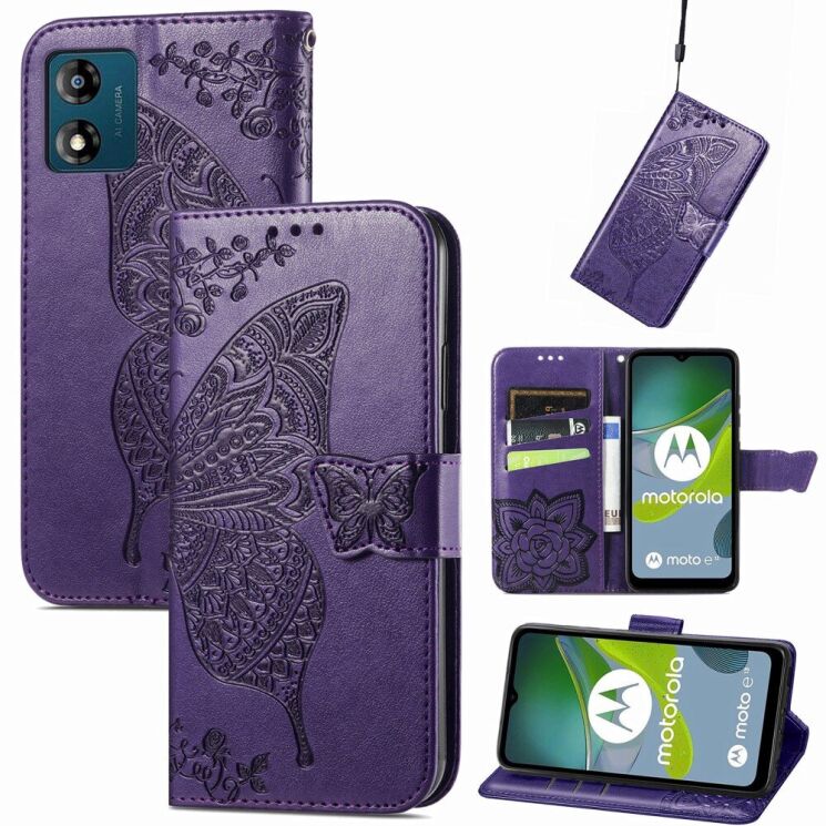 Чохол UniCase Butterfly Pattern для Motorola Moto E13 - Purple: фото 6 з 10