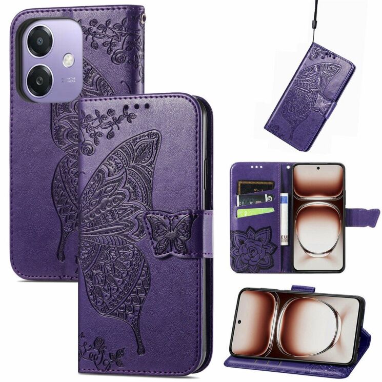 Чехол UniCase Butterfly Pattern для OPPO A3x / A3 / A40m - Dark Purple: фото 4 из 7