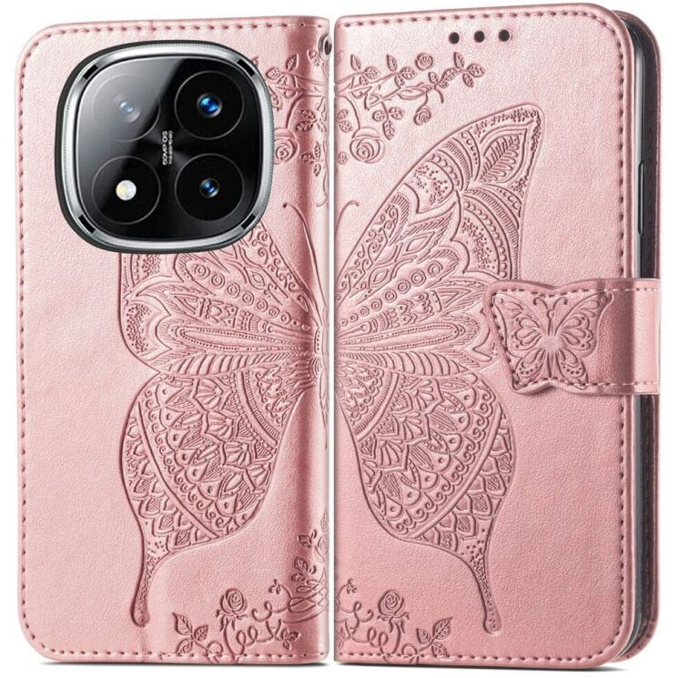 Чехол UniCase Butterfly Pattern для Xiaomi Redmi Note 14 Pro Plus - Rose Gold: фото 1 из 9
