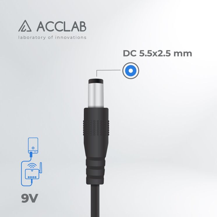 Кабель ACCLAB USB to DC 5.5х2.5мм (9V, 1A, 1m) - Black (982828B) Кабель ACCLAB USB to DC 5.5х2.5мм (9V, 1A, 1m) - Black: фото 3 из 4