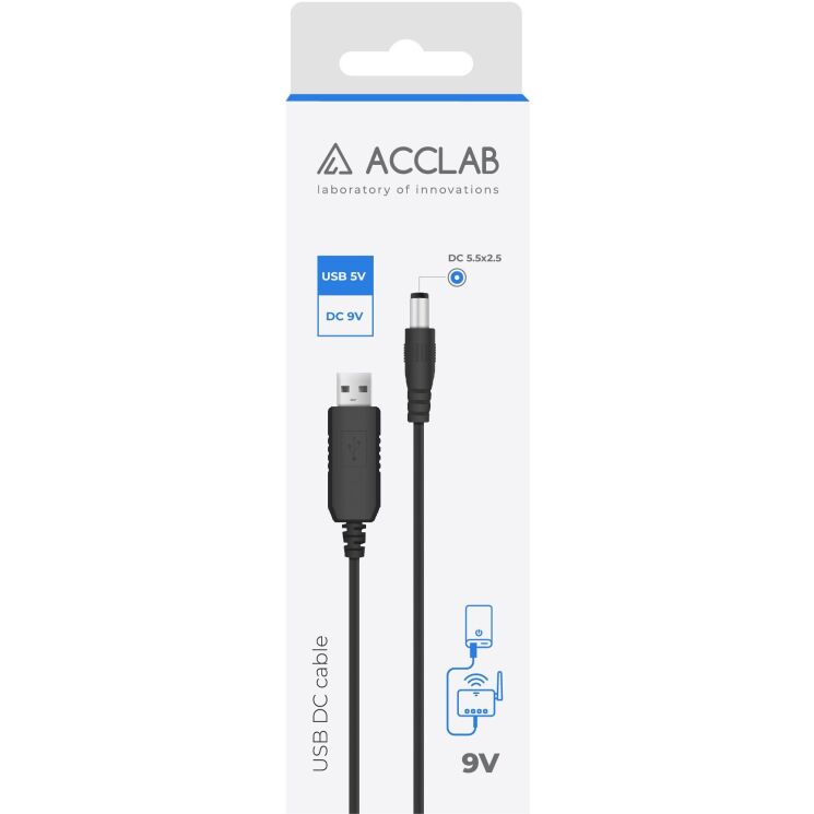Кабель ACCLAB USB to DC 5.5х2.5мм (9V, 1A, 1m) - Black (982828B) Кабель ACCLAB USB to DC 5.5х2.5мм (9V, 1A, 1m) - Black: фото 2 из 4