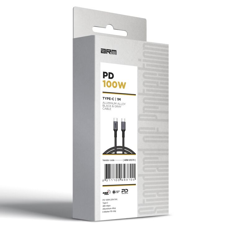 Кабель ArmorStandart Aluminum Alloy 100W Type-C to Type-C (1m) - Black / Gray: фото 2 з 5