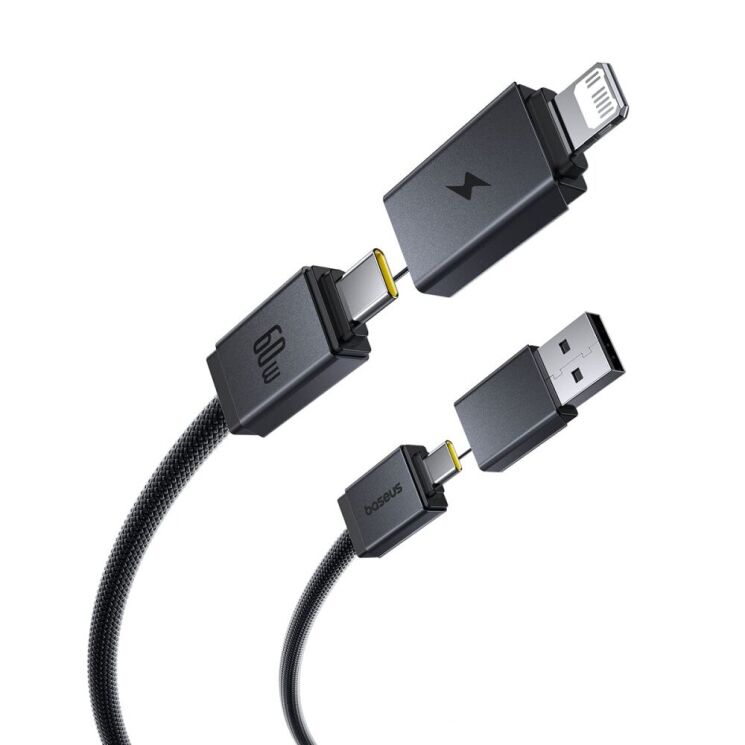 Кабель Baseus Versatile 2 in 2 Type-C+USB to Type-C+Lightning (3.5A, 60W, 1m) P10383000121-01 - Black: фото 3 з 24